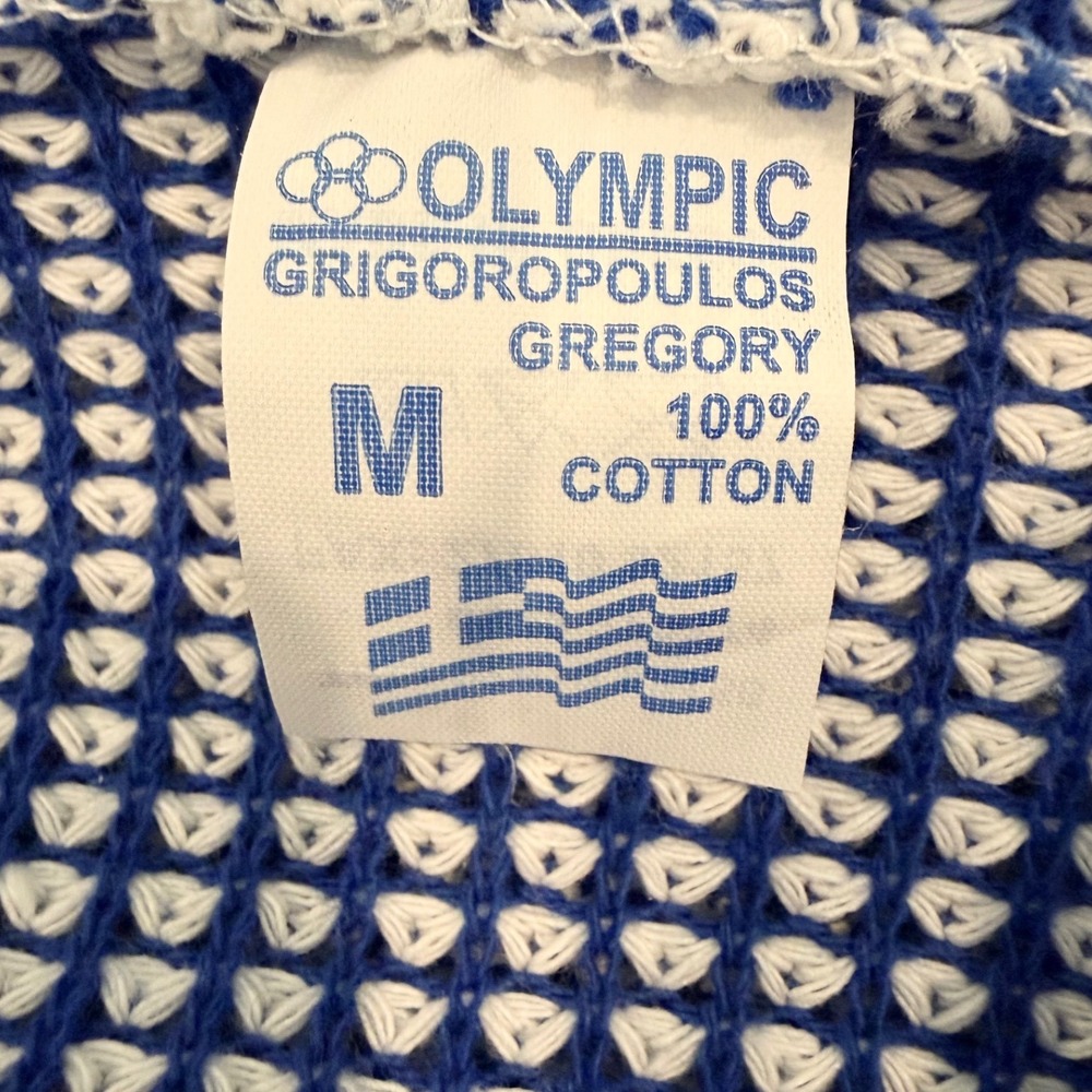Olympic Grigoropoulos Blue White Cotton Greek Artisan Full Zip Hoodie M Vintage - Picture 2 of 9